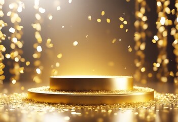 'gradient confetti golden realistic generated sparkling white podium ai three-dimensional gold dais stage vector background product platform scene light racked presentation luxury displa'