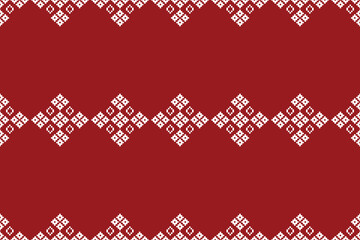 Traditional ethnic motifs ikat geometric fabric pattern cross stitch.Ikat embroidery Ethnic oriental Pixel red background. Abstract,vector,illustration. Texture,christmas,decoration,wallpaper.