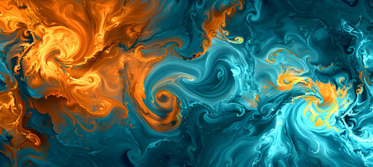 Fototapeta premium An image of an abstract pattern with soft swirls and angular shapes in electric blue and fiery orange, emphasizing texture with HDR photography techniques