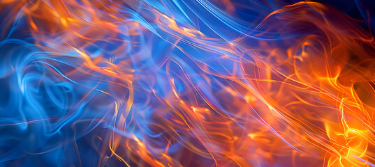 An image of an abstract pattern with soft swirls and angular shapes in electric blue and fiery orange, emphasizing texture with HDR photography techniques
