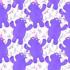 Cartoon animals seamless hippo seamless pattern for wrapping paper and fabrics and linens and kids clothes