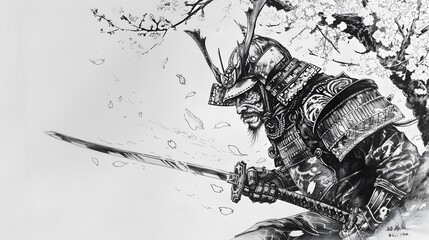 Abstract ink drawing of a samurai. Japanese style art.