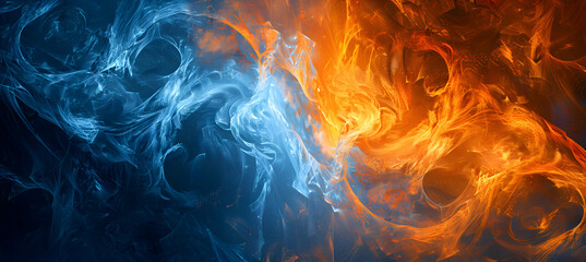 Fototapeta premium Artistic abstract design with swirling lines and angular patterns in a vibrant palette of bright orange and deep blue, appearing as though taken with a high-resolution camera