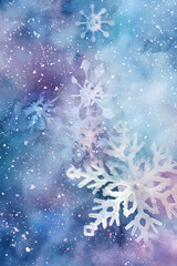 Fototapeta premium Watercolor Happy New Year background with snowflake . Happy New Year and Merry Christmas greeting card with copy space. 