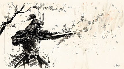 Abstract ink drawing of a samurai. Japanese style art.