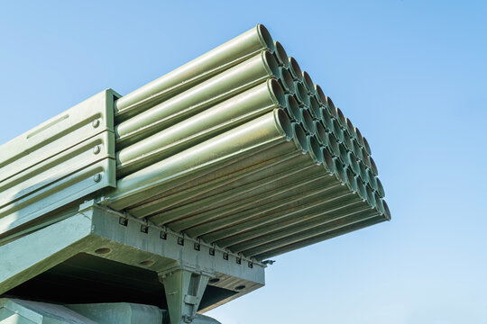 multiple rocket launcher system on a blue sky background