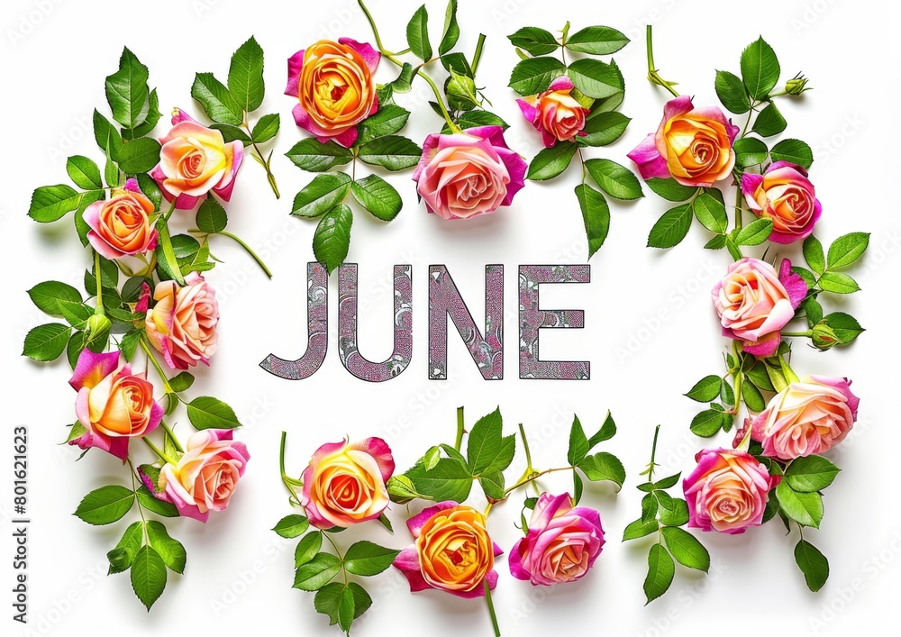 Poster summer roses text in white background with the word 