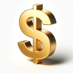 Shiny Golden Dollar Sign Symbolizing Wealth and Finance, Isolated on White Background