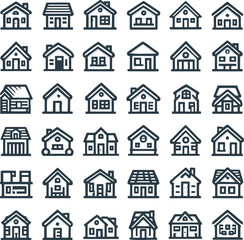 Vector illustration of hand drawn house. Cute doodle cottage home frame set simple line
