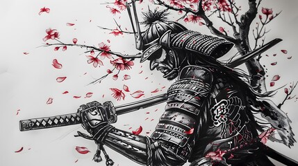 Abstract ink drawing of a samurai. Japanese style art.