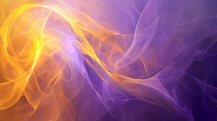 Dynamic abstract wallpaper featuring soft geometric shapes and flowing lines in vibrant sunshine yellow and deep purple, captured with an HD camera using a high-resolution technique