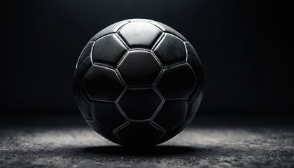 Fototapeta premium Black soccer ball in a dark room, concept design, background, poster, backdrop for sport and football, Euro 2024