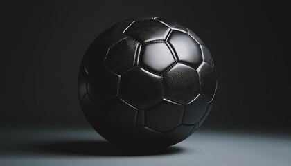 Black soccer ball in a dark room, concept design, background, poster, backdrop for sport and football, Euro 2024