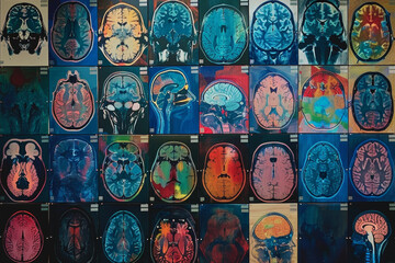 Painting of Neuroimaging Brain Scan Slices. Neuroscience Art.