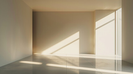 Fototapeta premium A large empty room with a window that lets in sunlight