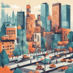 big city life illustration AI generated