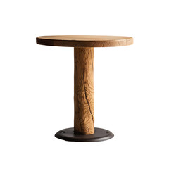 Rustic wooden table that is small and round, side view product photograph, Isolated on Transparent Background, PNG