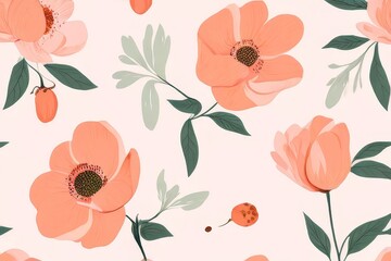 peach floral hand drawn flat background AI generated