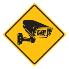 Security camera icon, video surveillance, cctv sign. Yellow symbol indicating camera operation. Warning monitoring, safety home protection system. Fixed CCTV, Security Camera Icon Vector.	