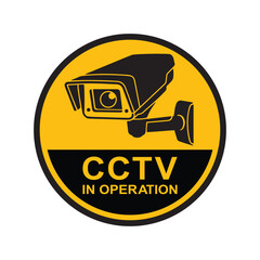 Security camera icon, video surveillance, cctv sign. Yellow round indicating camera operation. Surveillance camera,monitoring, safety home protection system. Fixed CCTV, Security Camera Icon Vector.