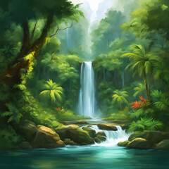 Serene Jungle Waterfall