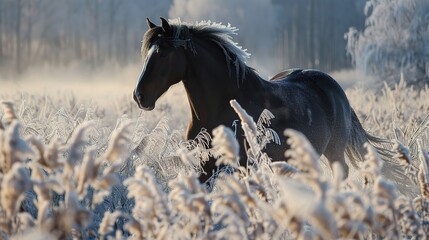 Portrait of a stallion in winter