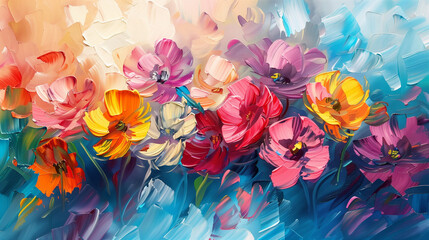 Oil Painting of Flowers, Abstract Art Background, Colorful Flowers, Vibrant Floral Artwork, Beautiful Flower Paintings, Blossoming Flowers in Oil Paint, Abstract Floral Canvas, Colorful Flower Bouquet