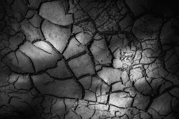 Dried cracked soil on the ground at the edge of the Big Sioux River in Sioux Falls, Minnehaha...