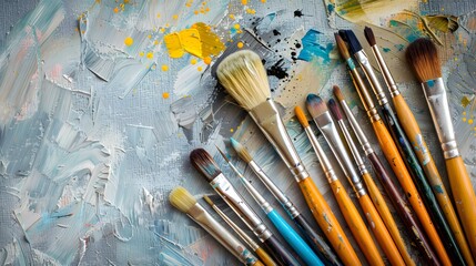 Fototapeta premium A set of brushes above a painting.