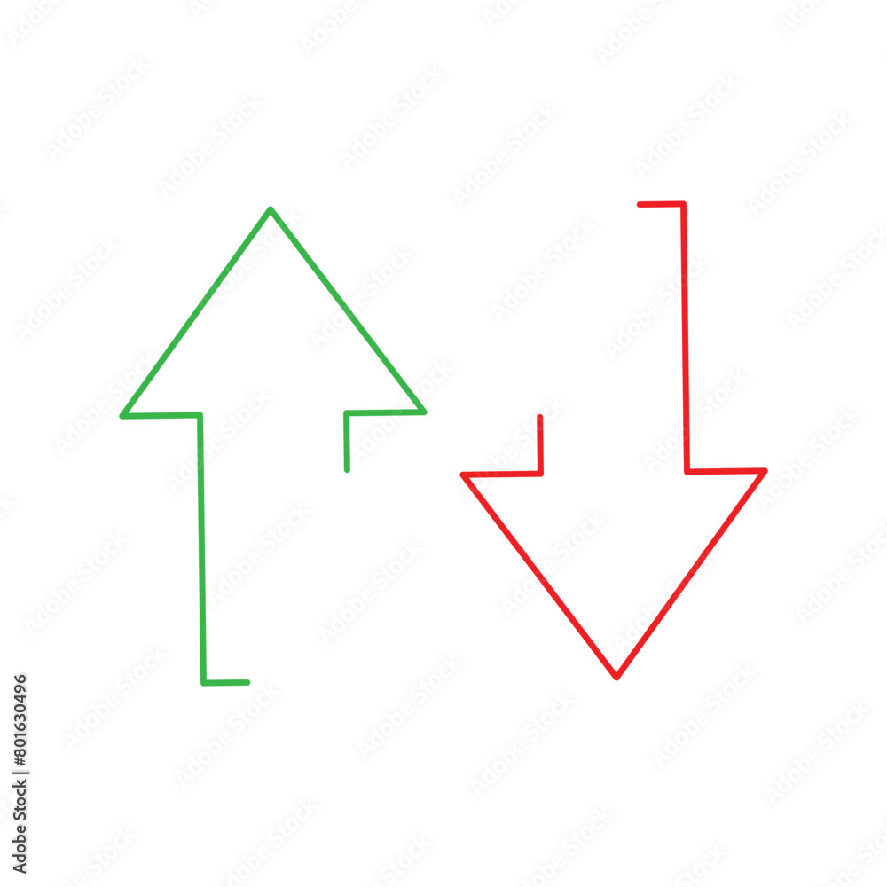 Poster green up and red down arrow icon. two arrows with different direction can be used for input output p