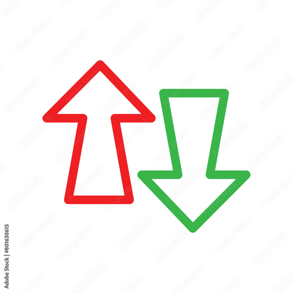 Aufkleber realistic red up and green down arrow icon. green up and red down arrow icons with rounded edges. ve