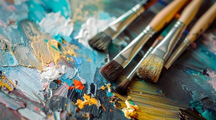Fototapeta premium A set of brushes above a painting.