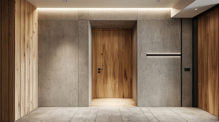 Modern entrance door with wood effect, Wall covering