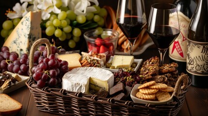 User
Gourmet Gift: A high-end gourmet food basket filled with fine wines, cheeses, and chocolates, styled beautifully