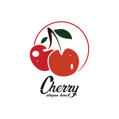 Cherry logo design simple concept Premium Vector
