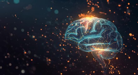 Digital brain concept with neural network and light particles