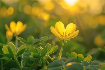 Vibrant yellow flowers blooming in lush green foliage