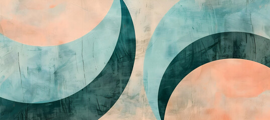 Soothing abstract wallpaper featuring geometric patterns and gentle curves in shades of teal and peach, resembling a photograph taken by an HD camera