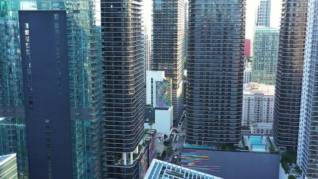 Miami Downtown Brickell Aerial Partial Orbit Fly Thru