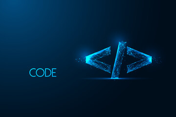 Digital coding concept on dark blue background. Innovation, technology, computer programming