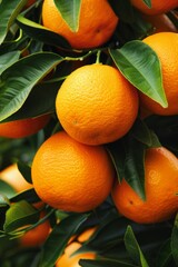 Fresh ripe oranges on tree branch