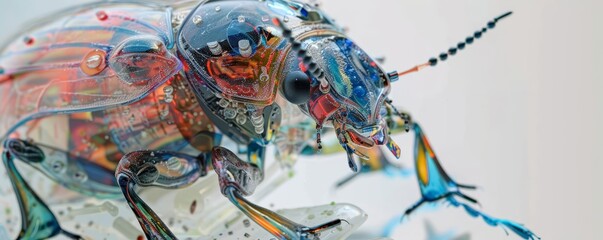 A beetle engineered to break down plastic waste, integrating biology with technology, a closeup strange style hitech ultrafashionable concept