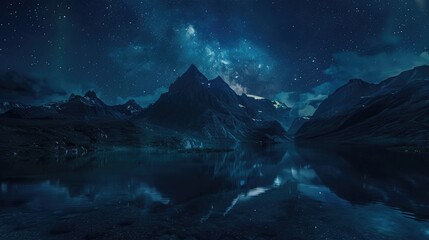 Mountain lake landscape with night sky