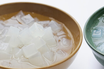 Mini cube coconut gel in syrup,  Thai dessert
