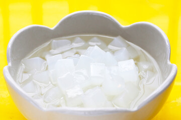 Mini cube coconut gel in syrup,  Thai dessert