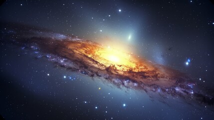 Fototapeta premium A serene yet powerful depiction of a galaxy core, its calm center belied by the violent beauty of star formation and destruction at its edges, a testament to the cycle of cosmic life.