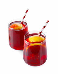 Christmas Sangria drink in glasses on white background