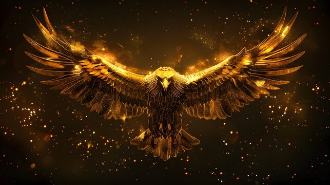 Majestic golden eagle illustration on starry sky