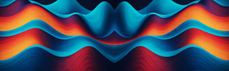 Cyan, blue and orange textured wavy grainy mirrored abstract background