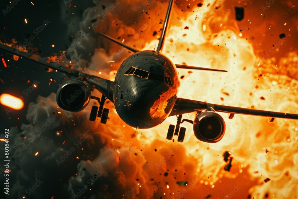 Poster airplane crash. background with selective focus and copy space